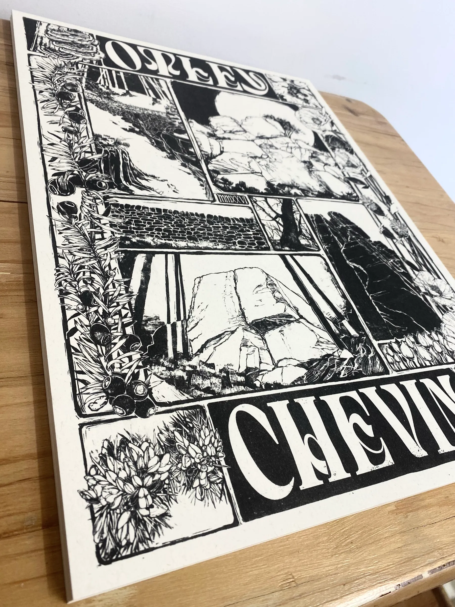 Another angled view of the print on the table.